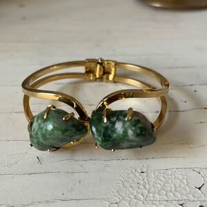 Hinged Green stone Gold tone Bracelet